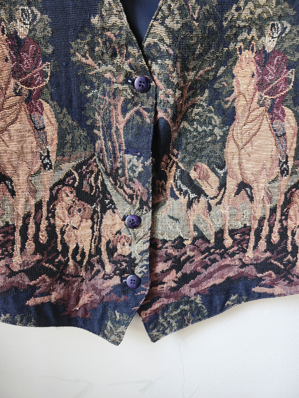 Tabi 90's Navy Cross Stitch Tapestry Equestrian Vest - Picture 9 of 11